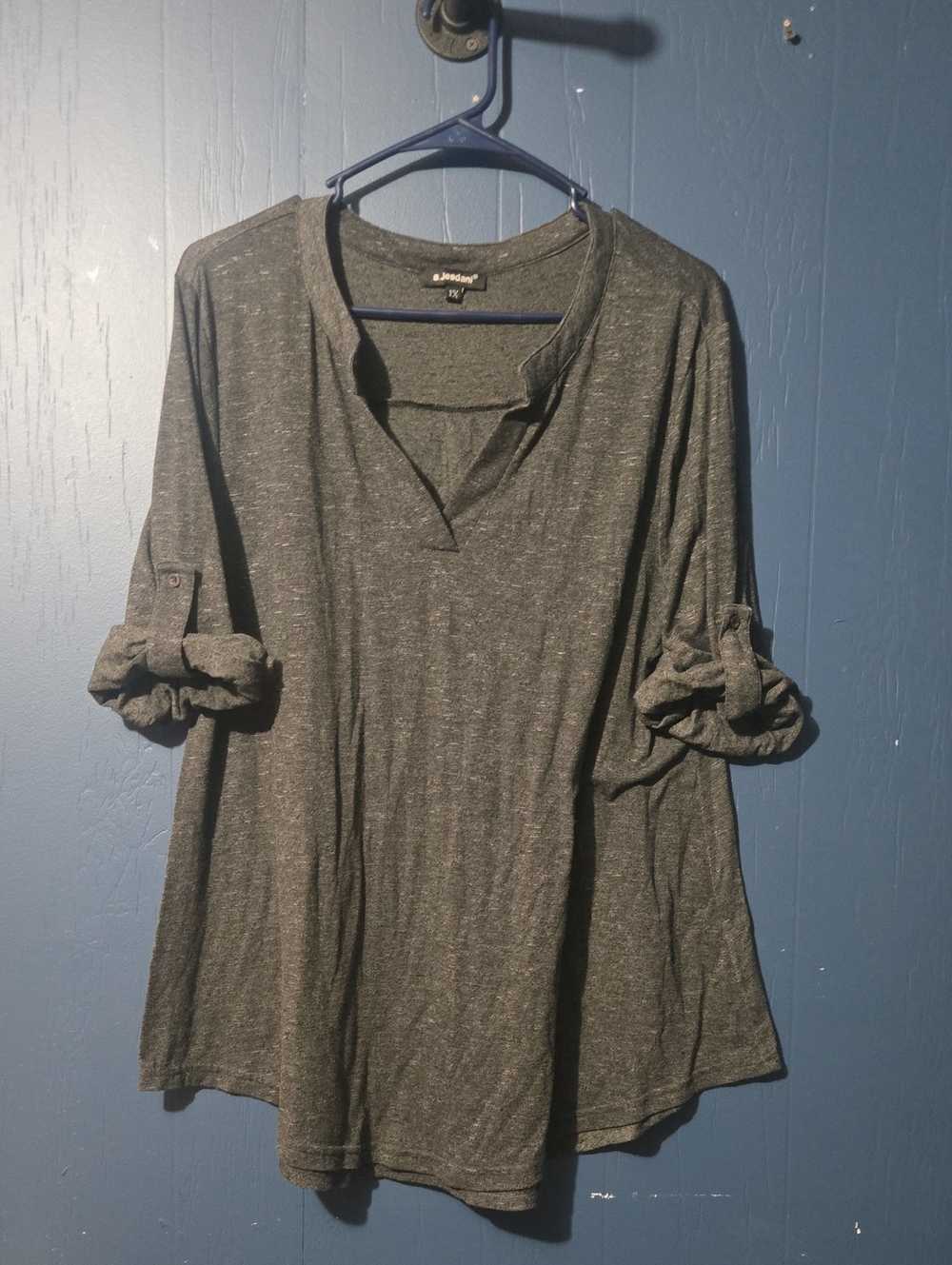 Heathered Gray Shirt with Roll-Tab Sleeves
